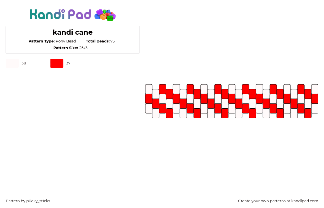 kandi cane - Pony Bead Pattern by p0cky_st1cks on Kandi Pad - candy cane,diagonal,stripes,winter,christmas,festive,cuff,red,white