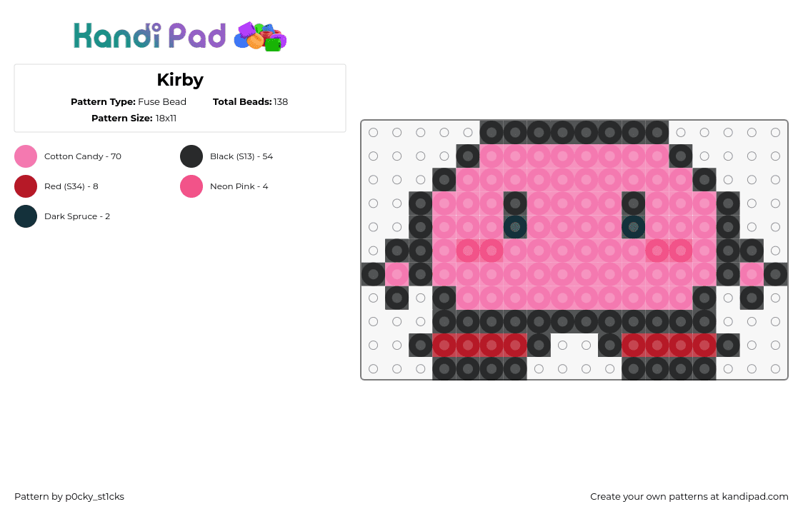 Kirby - Fuse Bead Pattern by p0cky_st1cks on Kandi Pad - kirby,nintendo,video game,character,derpy,pink