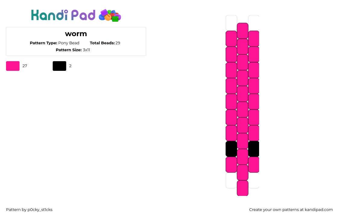 worm - Pony Bead Pattern by p0cky_st1cks on Kandi Pad - worm,squirmles,simple,pink