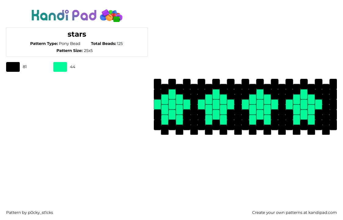 stars - Pony Bead Pattern by p0cky_st1cks on Kandi Pad - stars,neon,cuff,simple,green,black