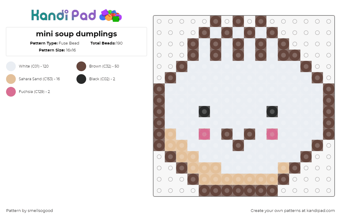 mini soup dumplings - Fuse Bead Pattern by smellsogood on Kandi Pad - dumpling,soup,cute,chibi,face,smile,food,brown,white