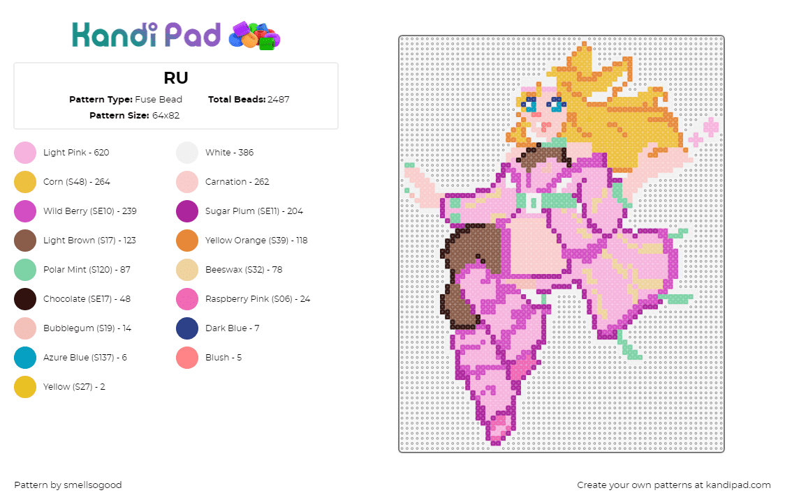 RU - Fuse Bead Pattern by smellsogood on Kandi Pad - ru,manga,anime,character,blonde,pink,yellow