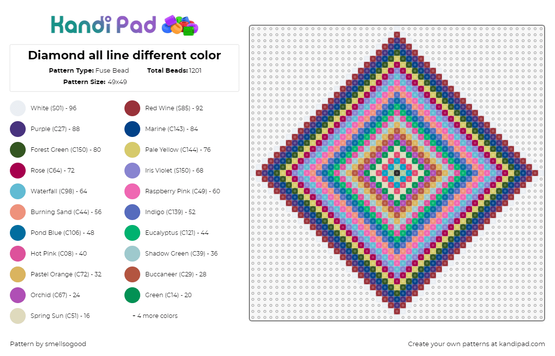 Diamond all line different color - Fuse Bead Pattern by smellsogood on Kandi Pad - diamond,geometric,stripes,colorful,panel,tapestry,trippy,pink,teal