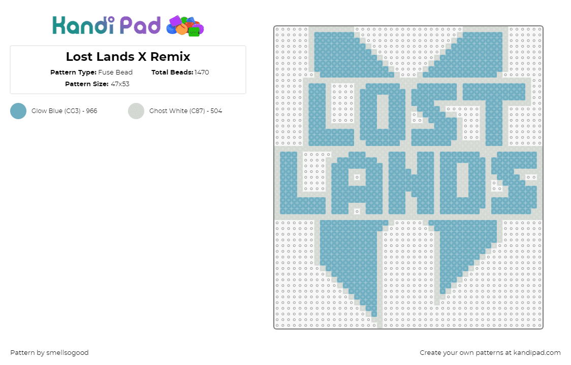 Lost Lands X Remix - Fuse Bead Pattern by smellsogood on Kandi Pad - lost lands,festival,excision,logo,music,edm,dubstep,glow in the dark,light blue