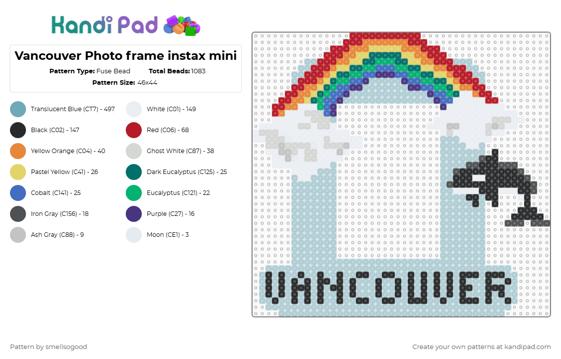 Vancouver Photo frame instax mini - Fuse Bead Pattern by smellsogood on Kandi Pad - teal,cotdtransparency