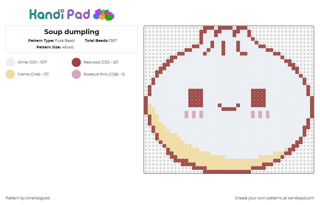 Soup dumpling - Fuse Bead Pattern by smellsogood on Kandi Pad - dumpling,soup,cute,chibi,face,smile,food,brown,beige,white