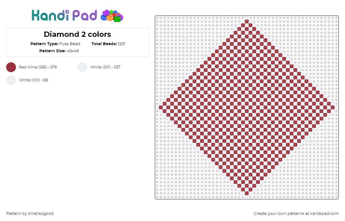 Diamond 2 colors - Fuse Bead Pattern by smellsogood on Kandi Pad - diamond,checkered,geometric,trippy,grid,red