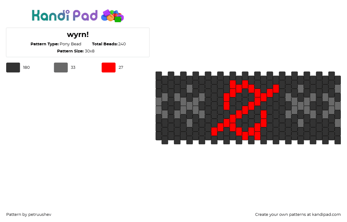 wyrn! - Pony Bead Pattern by petruushev on Kandi Pad - wyrn,logo,dark,cuff,red,gray