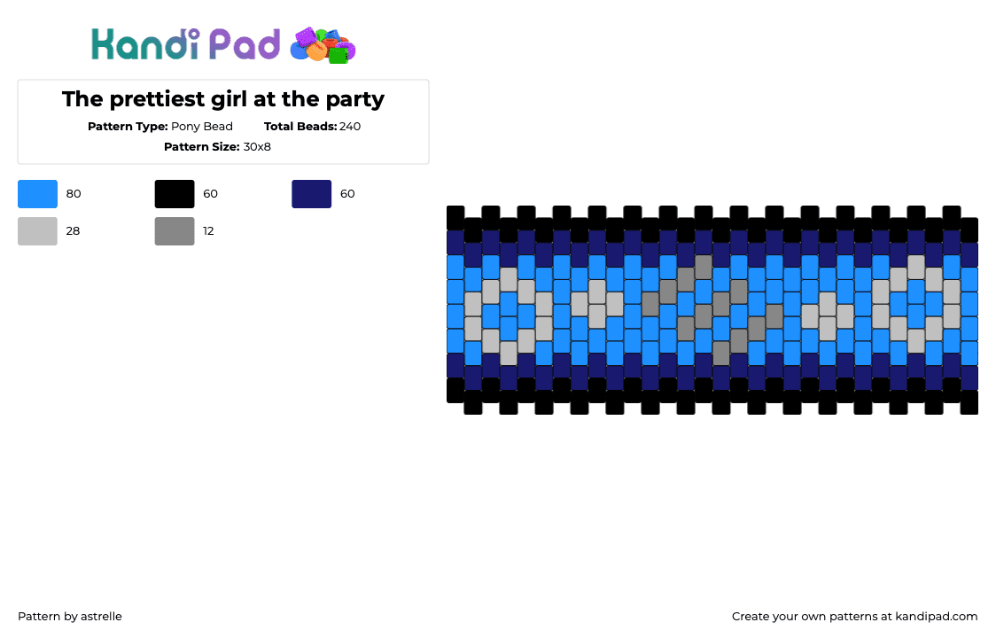 The prettiest girl at the party - Pony Bead Pattern by astrelle on Kandi Pad - geometric,stripes,cuff,blue,gray