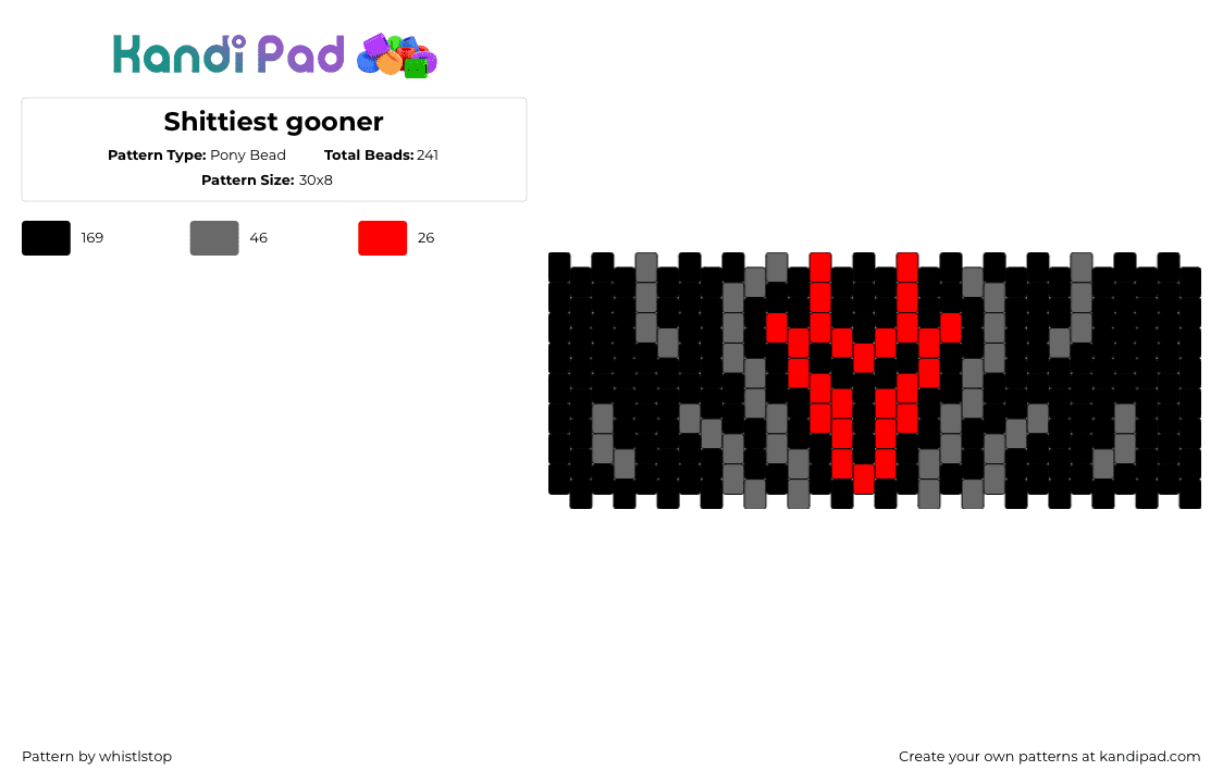 Shittiest gooner - Pony Bead Pattern by whistlstop on Kandi Pad - dark,cuff,black,red