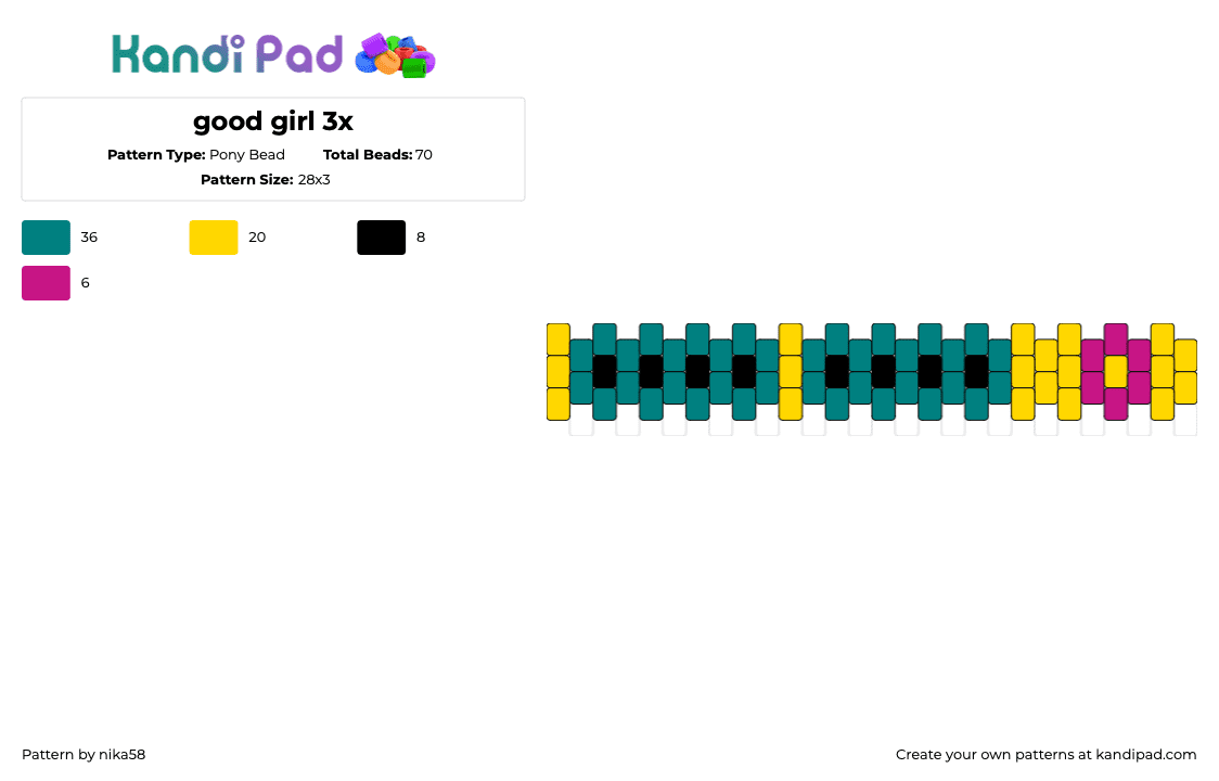 good girl 3x - Pony Bead Pattern by nika58 on Kandi Pad - kink,bdsm,bracelet,cuff,colorful,pink,green,yellow