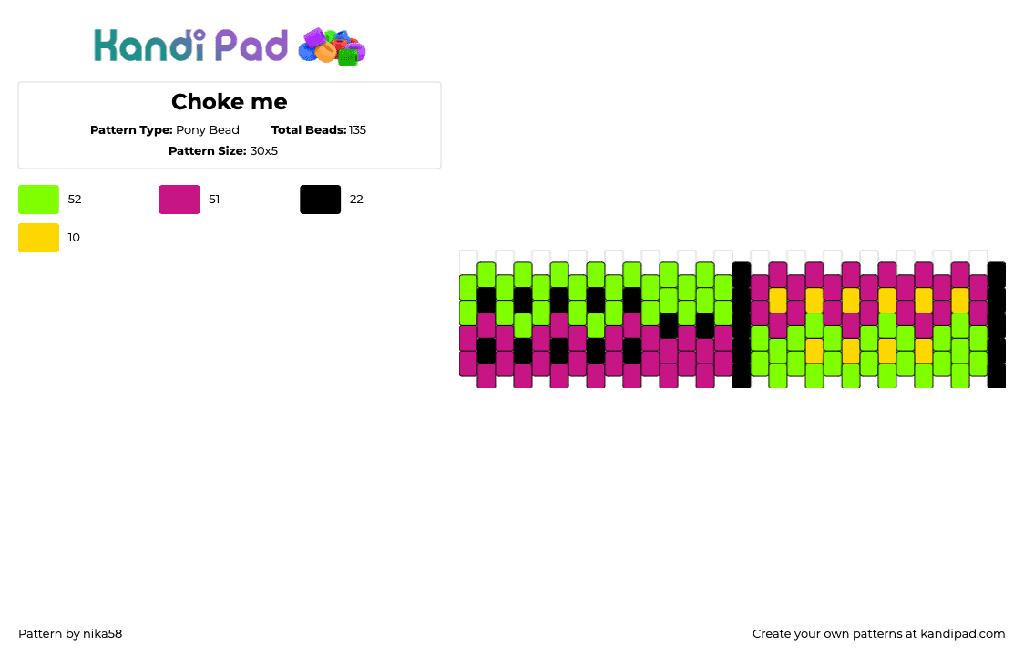 Choke me - Pony Bead Pattern by nika58 on Kandi Pad - kink,bdsm,cuff,colorful,pink,green