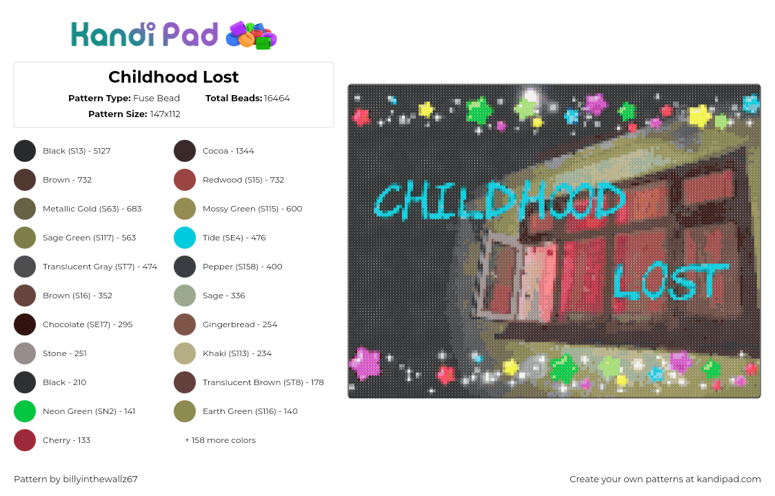 Childhood Lost - Fuse Bead Pattern by billyinthewallz67 on Kandi Pad - text,window,panel,light blue,red