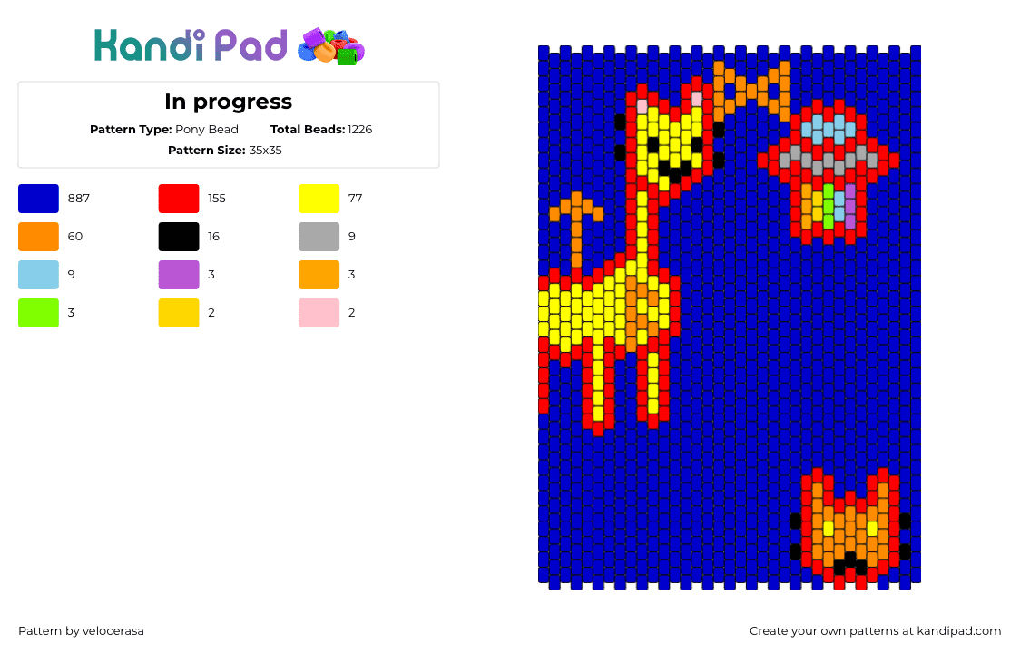 In progress - Pony Bead Pattern by velocerasa on Kandi Pad - giraffe,ufo,colorful,panel,blue,yellow,red