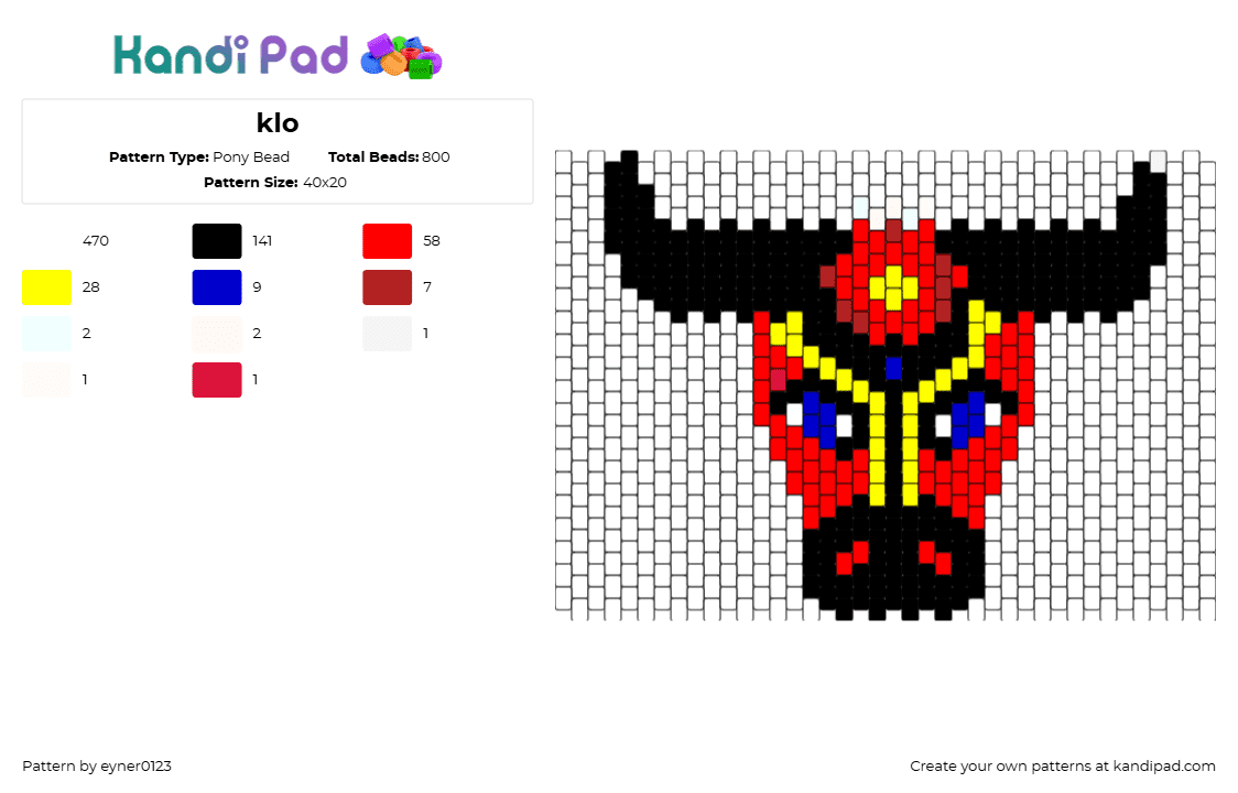 klo - Pony Bead Pattern by eyner0123 on Kandi Pad - klo,bull,cow,head,red,black