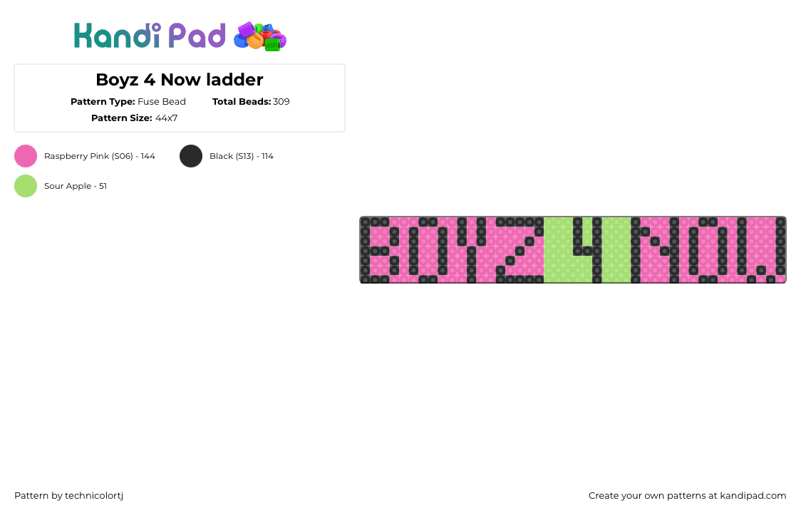 Boyz 4 Now ladder - Fuse Bead Pattern by technicolortj on Kandi Pad - boyz 4 now,bobs burgers,text,cartoon,tv show,pink,green