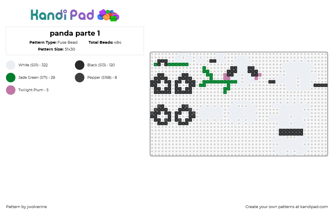 panda parte 1 - Fuse Bead Pattern by jwolverine on Kandi Pad - panda,3d,bear,animal,cute,puzzle,white,black