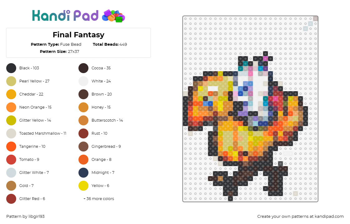 Final Fantasy - Fuse Bead Pattern by libgirl93 on Kandi Pad - chocobo,final fantasy,classic,game,creature,colorful,fan favorite,orange