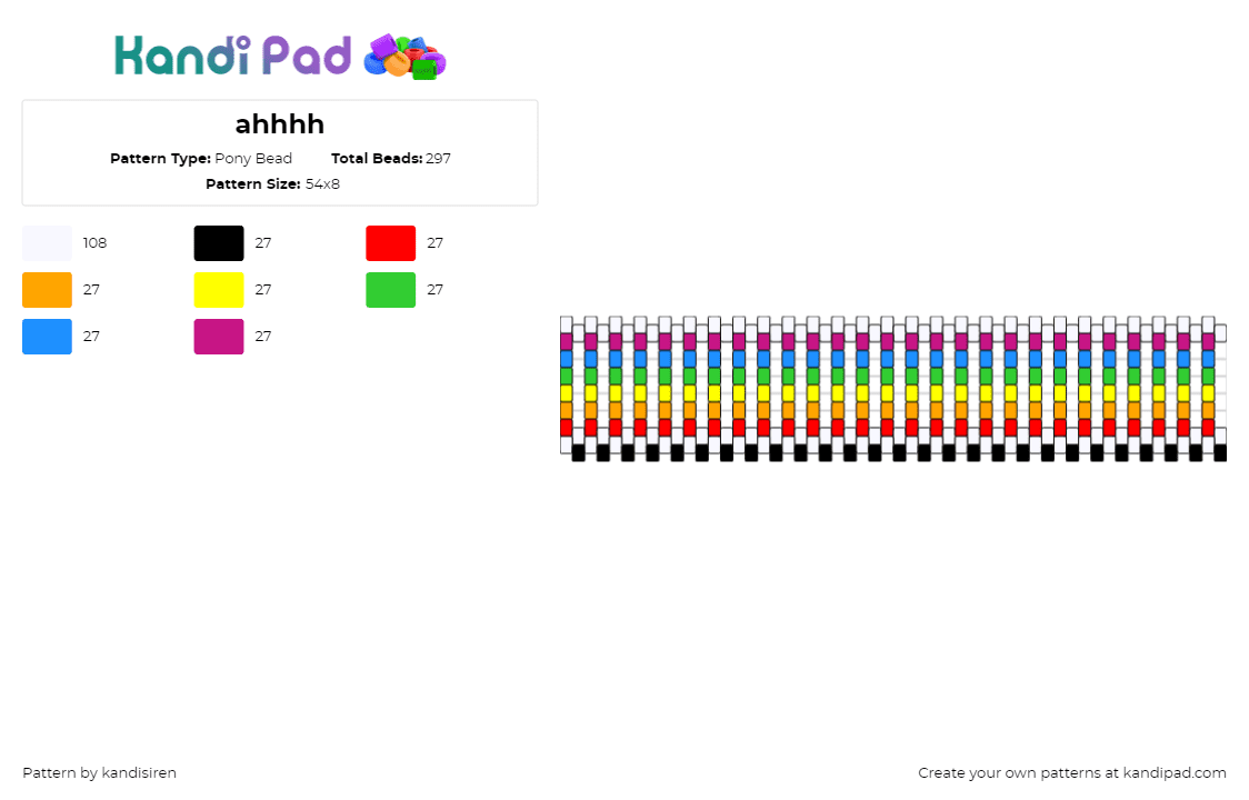 ahhhh - Pony Bead Pattern by kandisiren on Kandi Pad - rainbow,stripes,colorful,cuff,white