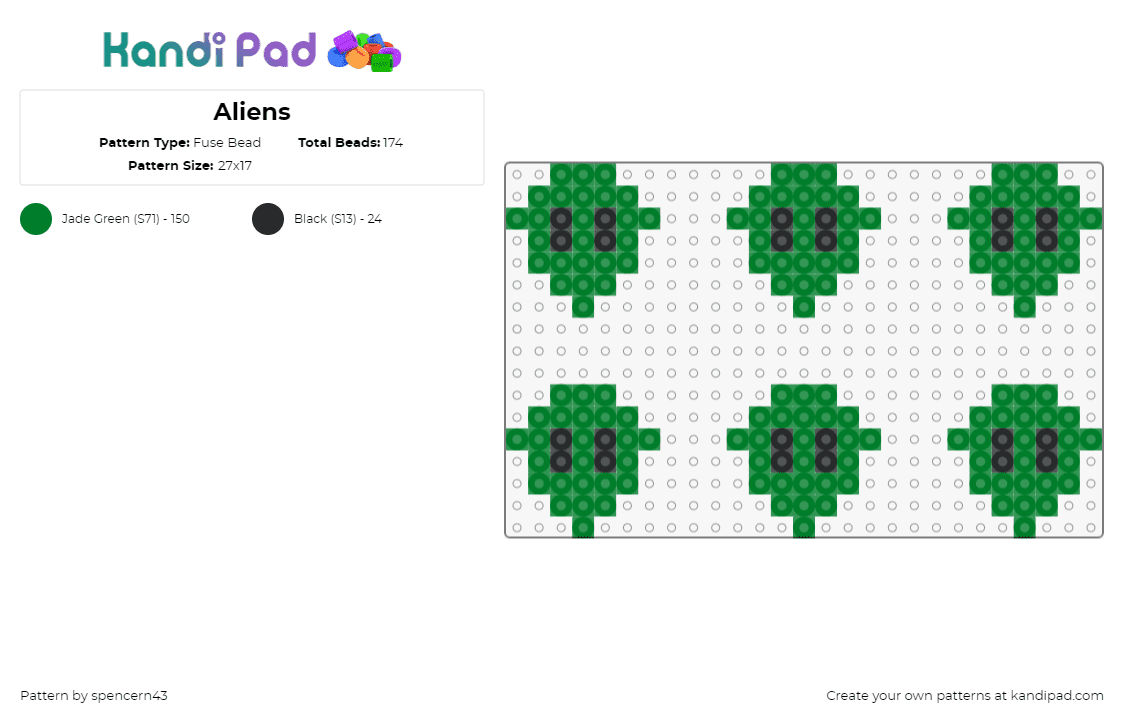 Aliens - Fuse Bead Pattern by spencern43 on Kandi Pad - aliens,extraterrestrial,green
