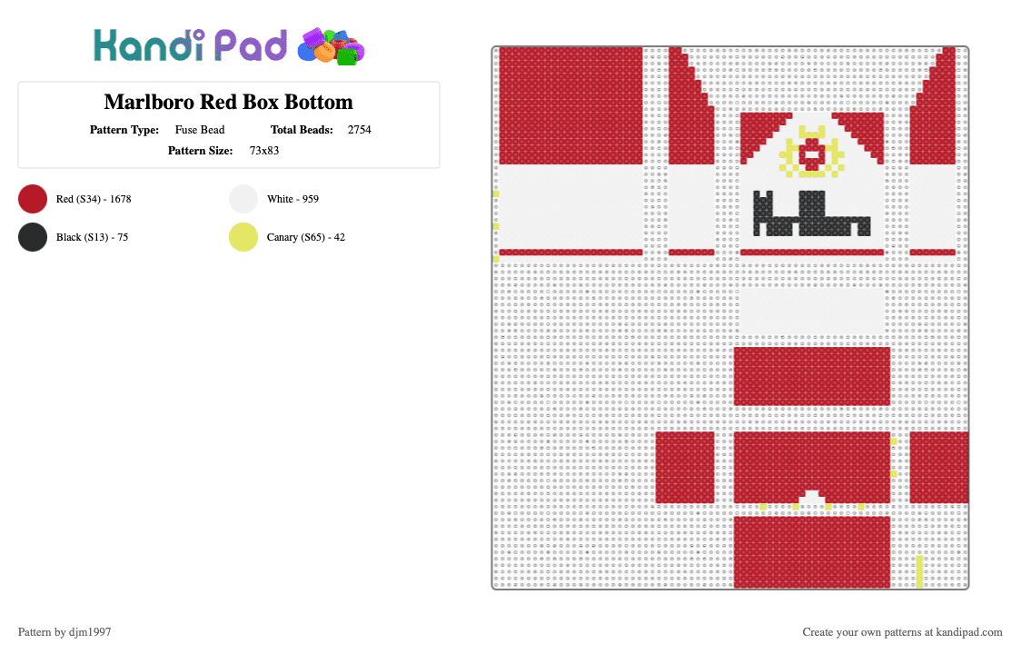 Marlboro Red Box Bottom - Fuse Bead Pattern by djm1997 on Kandi Pad - red