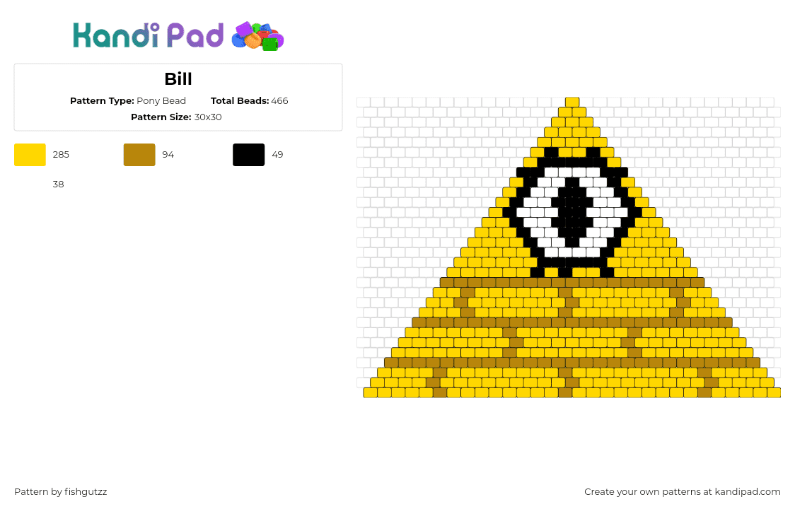 Bill - Pony Bead Pattern by fishgutzz on Kandi Pad - bill cipher,gravity falls,pyramid,character,cartoon,cyclops,tv show,yellow,white