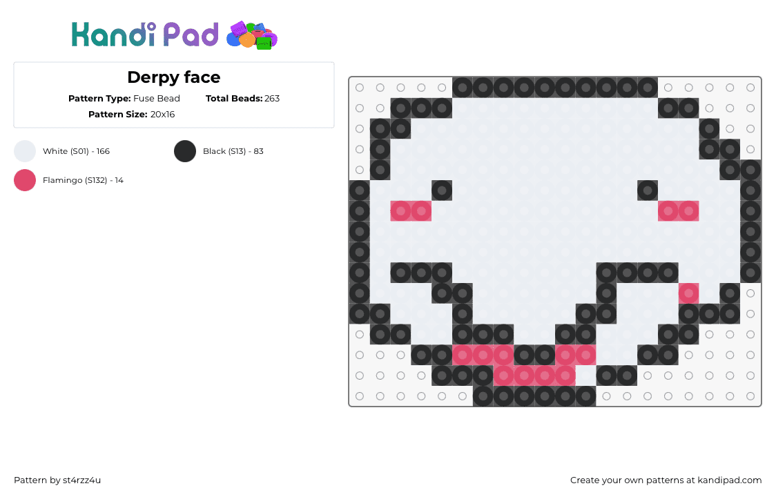 Derpy face - Fuse Bead Pattern by st4rzz4u on Kandi Pad - depry,face,smiley,white,pink