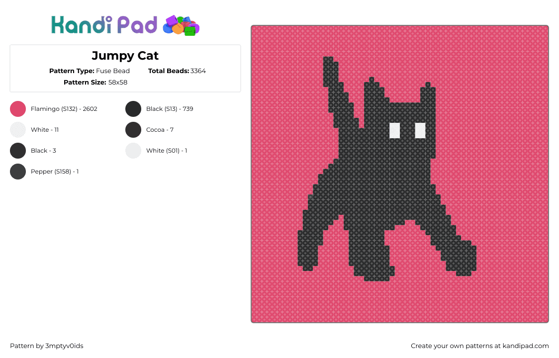 Jumpy Cat - Fuse Bead Pattern by 3mptyv0ids on Kandi Pad - cat,silhouette,scared,animal,black,pink