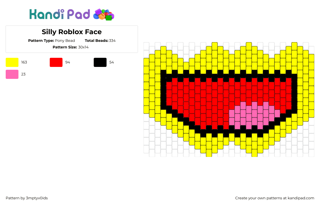 Silly Roblox Face - Pony Bead Pattern by 3mptyv0ids on Kandi Pad - epic face,smiley,mouth,mask,roblox,video game,red,yellow