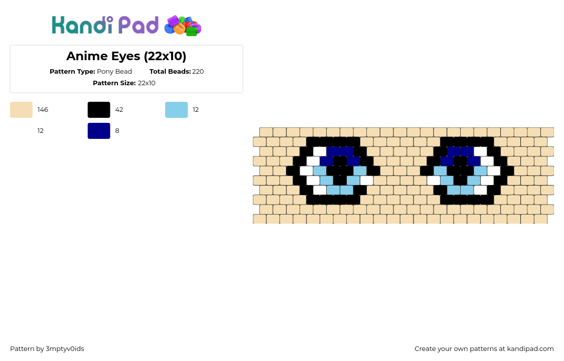 Anime Eyes (22x10) - Pony Bead Pattern by 3mptyv0ids on Kandi Pad - eyes,anime,cuff,tan,blue