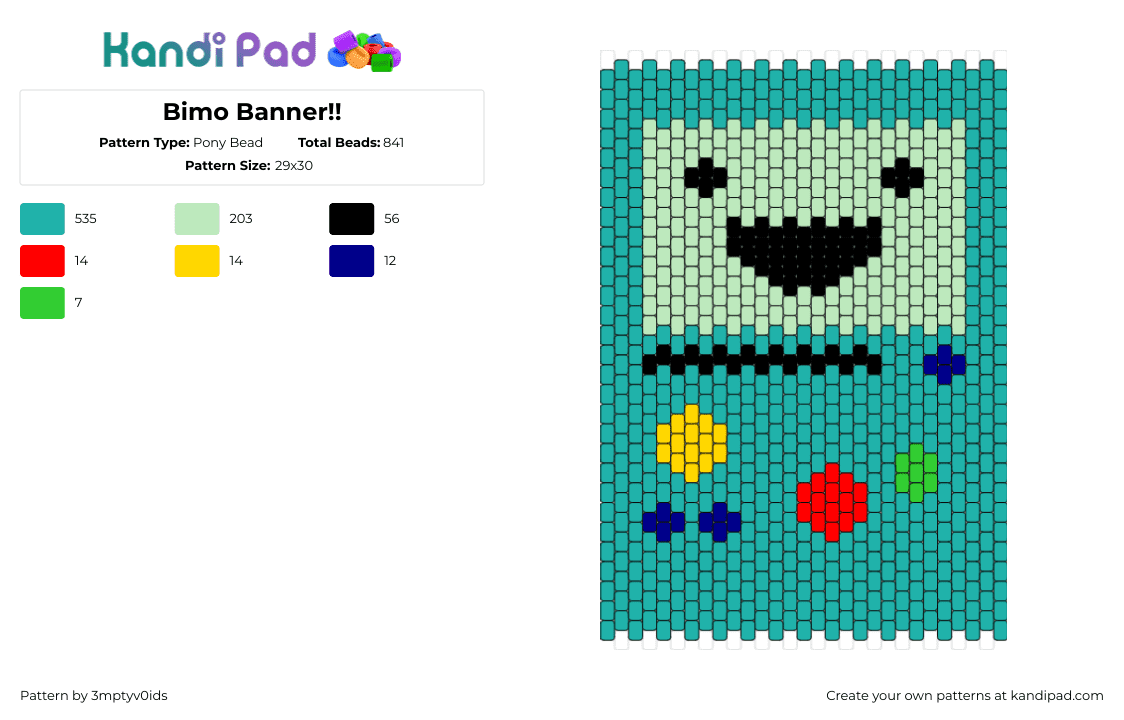 Bimo Banner!! - Pony Bead Pattern by 3mptyv0ids on Kandi Pad - bmo,adventure time,character,video game,tv show,cartoon,banner,panel,teal