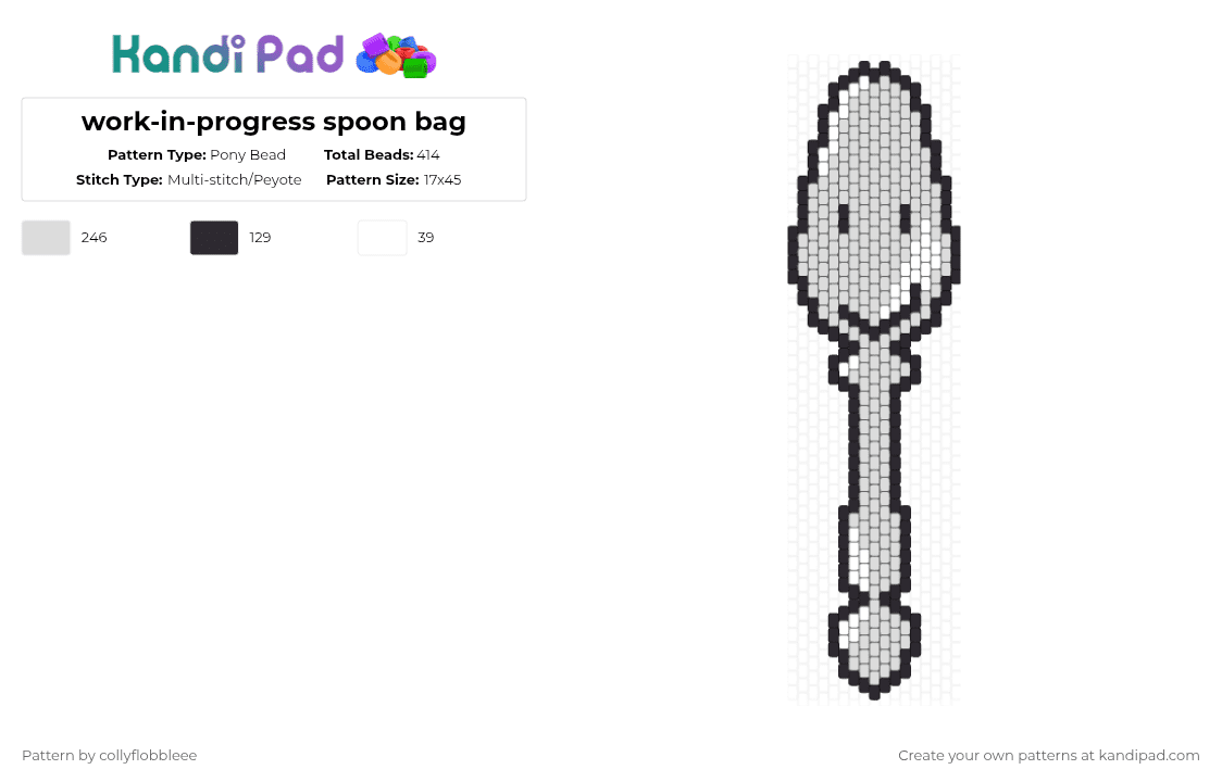 work-in-progress spoon bag - Pony Bead Pattern by collyflobbleee on Kandi Pad - black,white