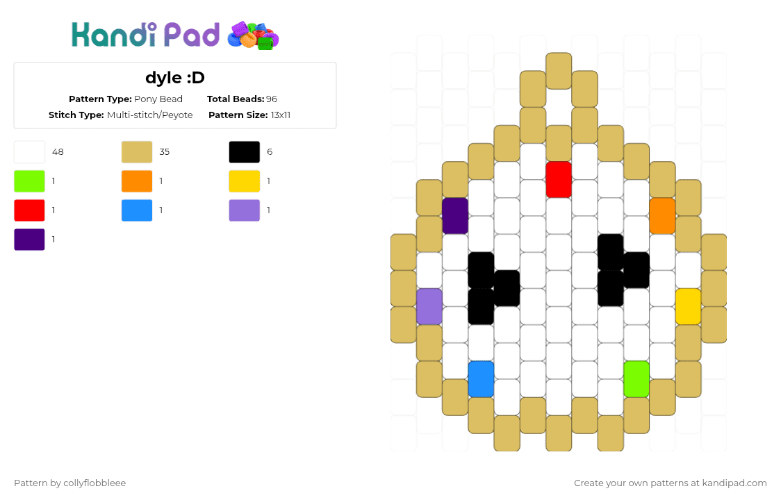 dyle :D - Pony Bead Pattern by collyflobbleee on Kandi Pad - white,yellow,dandys world,roblox,video game,clock