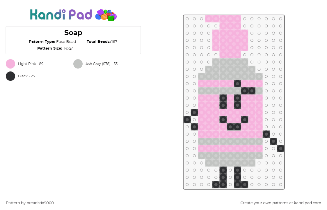 Soap - Fuse Bead Pattern by breadstix9000 on Kandi Pad - soap,inanimate insanity,character,animation,pink