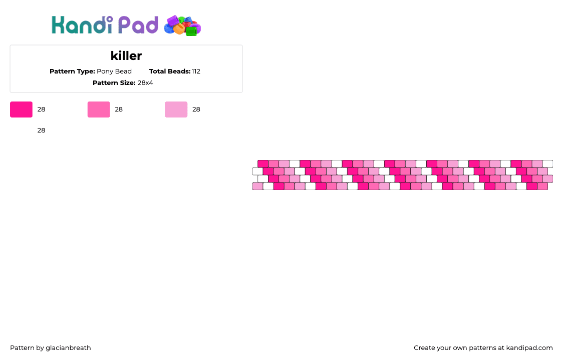 killer - Pony Bead Pattern by glacianbreath on Kandi Pad - diagonal,stripes,bright,gradient,cuff,pink,white