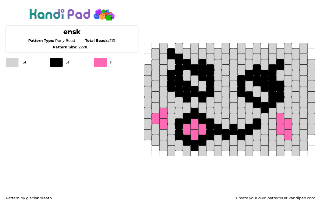 ensk - Pony Bead Pattern by glacianbreath on Kandi Pad - emoji,face,gray,pink,black