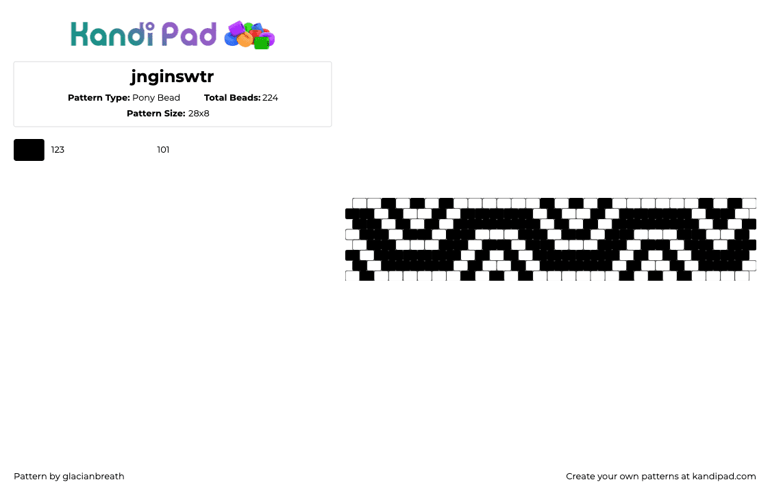 jnginswtr - Pony Bead Pattern by glacianbreath on Kandi Pad - zigzag,swirl,wave,bracelet,cuff,geometric,black,white