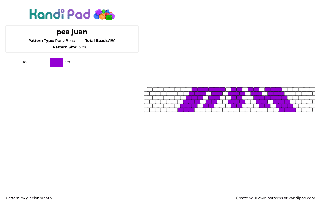 pea juan - Pony Bead Pattern by glacianbreath on Kandi Pad - cuff,purple,white