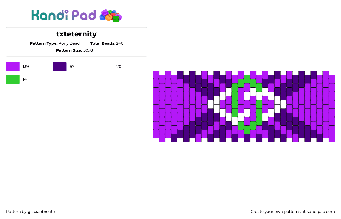 txteternity - Pony Bead Pattern by glacianbreath on Kandi Pad - txt,tomorrow x together,eternity,album,music,band,cuff,purple