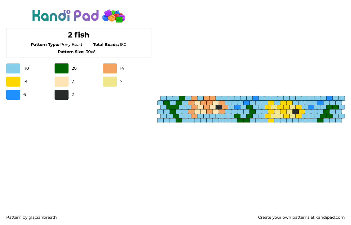 2 fish - Pony Bead Pattern by glacianbreath on Kandi Pad - fish,underwater,seaweed,cuff,light blue,orange,yellow