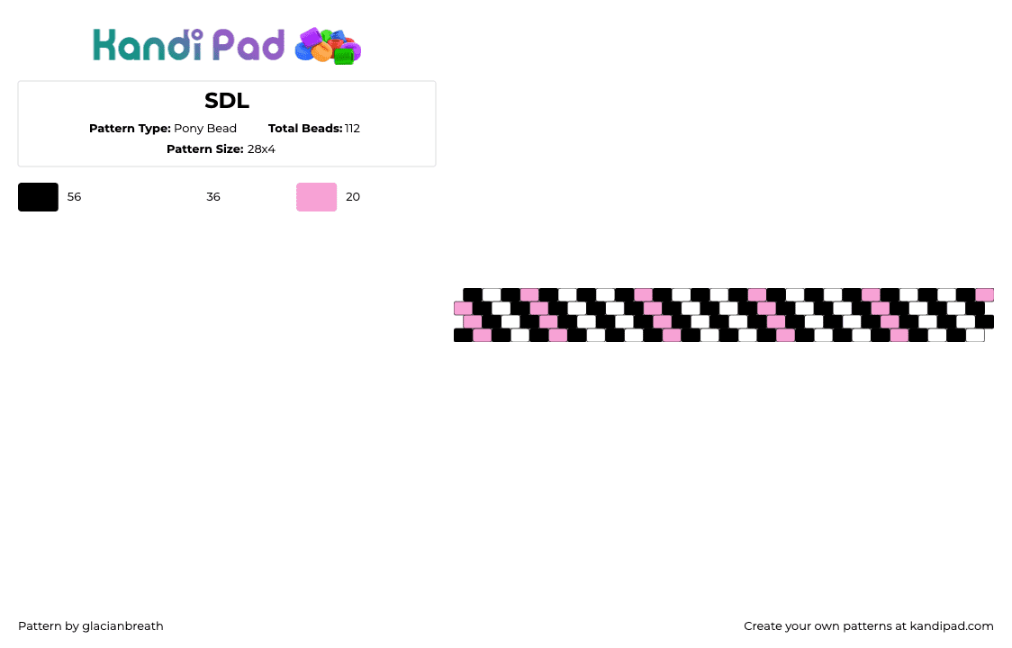 SDL - Pony Bead Pattern by glacianbreath on Kandi Pad - diagonal,stripes,cuff,pink,white,black