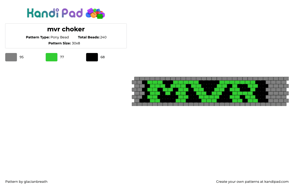 mvr choker - Pony Bead Pattern by glacianbreath on Kandi Pad - mvr,text,bracelet,choker,necklace,gray,black,green