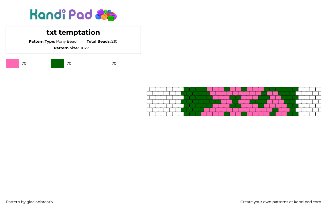 txt temptation - Pony Bead Pattern by glacianbreath on Kandi Pad - temptation,txt,tomorrow x together,song,music,cuff,white,green,pink