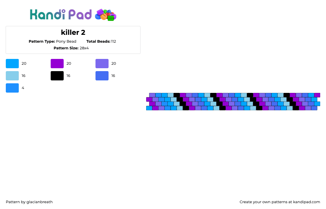 killer 2 - Pony Bead Pattern by glacianbreath on Kandi Pad - diagonal,stripes,dark,gradient,cuff,purple,blue