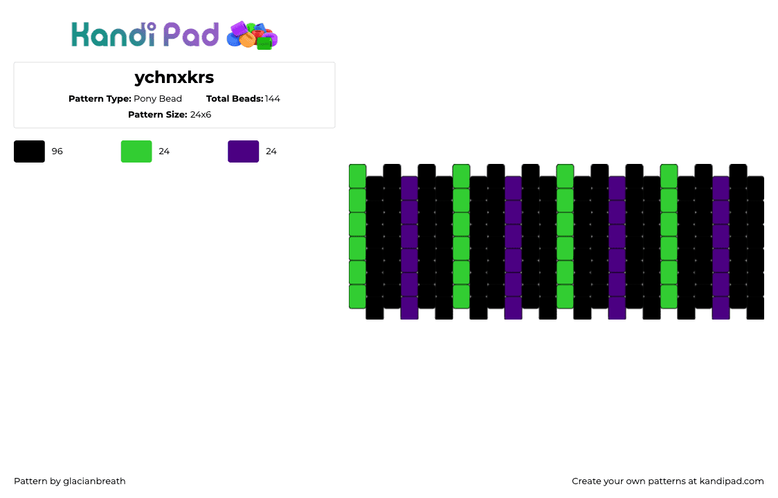 ychnxkrs - Pony Bead Pattern by glacianbreath on Kandi Pad - stripes,dark,cuff,black,green,purple