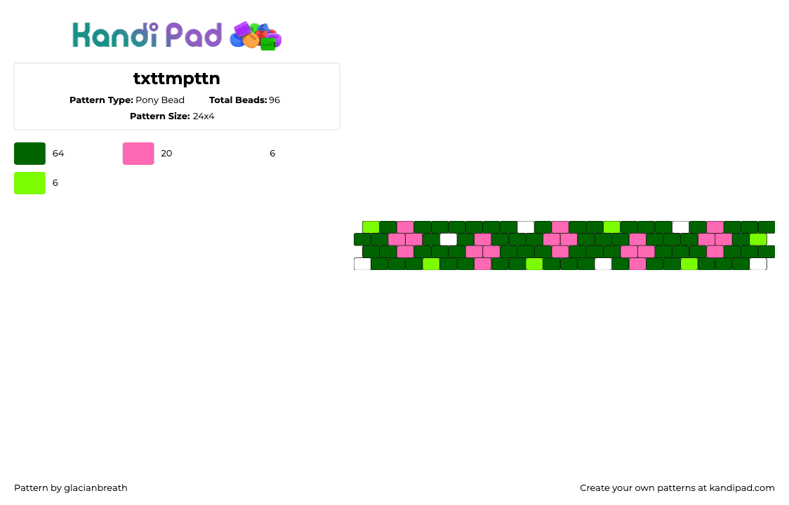 txttmpttn - Pony Bead Pattern by glacianbreath on Kandi Pad - txt,tomorrow x together,temptation,album,music,band,bracelet,cuff,green,pink