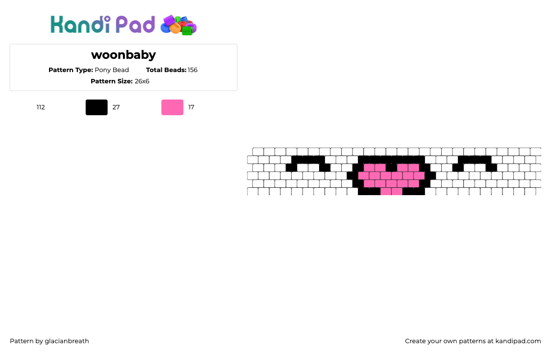 woonbaby - Pony Bead Pattern by glacianbreath on Kandi Pad - woonbaby,woonhak,bbnexdo,boynextdoor,music,cuff,white,pink