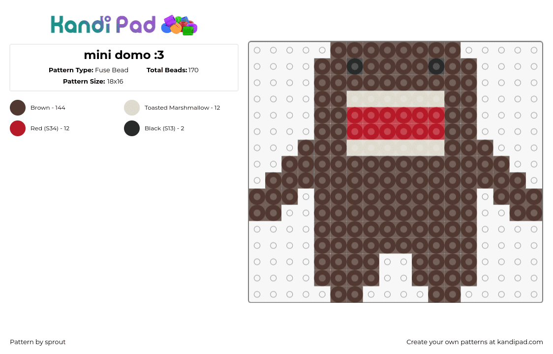 mini domo :3 - Fuse Bead Pattern by sprout on Kandi Pad - domo,plush,character,mouth,brown,red