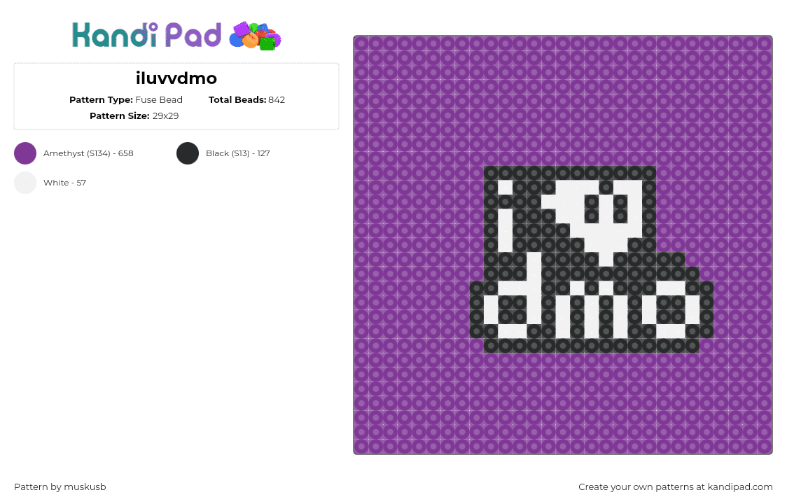 iluvvdmo - Fuse Bead Pattern by muskusb on Kandi Pad - dmo,love,heart,text,simple,white,purple