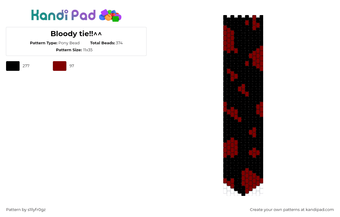 Bloody tie!!^^ - Pony Bead Pattern by s1llyfr0gz on Kandi Pad - blood,tie,clothing,red,black